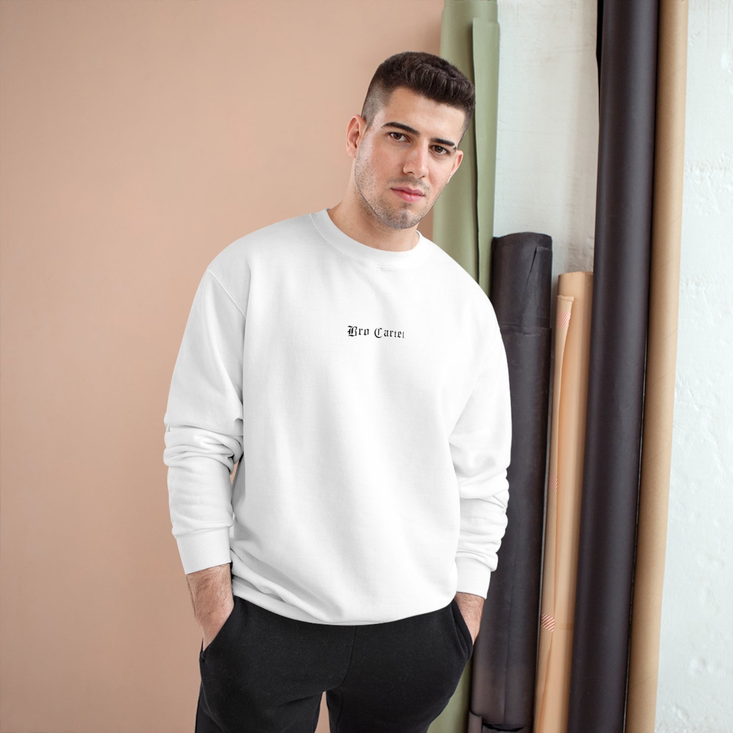 Bro Cartel x Champion Unisex Essential Crewneck Sweatshirt x White